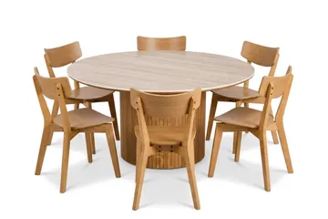 Arvo spisegruppe rund 150 cm eik med 6 Amelia spisestoler - Eik - Møbler - Bord - Spisegruppe