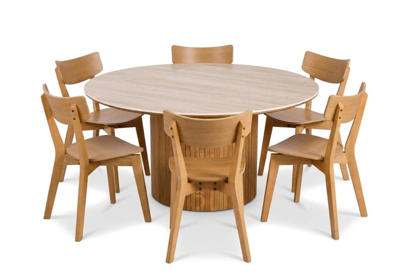 Arvo spisegruppe rund 150 cm eik med 6 Amelia spisestoler - Eik - Møbler - Bord - Spisegruppe