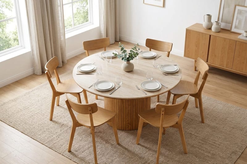 Arvo spisegruppe rund 150 cm eik med 6 Amelia spisestoler - Eik - Møbler - Bord - Spisegruppe