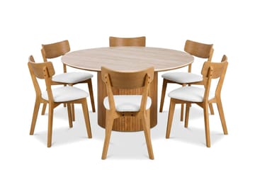 Arvo spisegruppe rund 150 cm eik med 6 Amelia spisestoler med pute - Eik - Møbler - Bord - Spisegruppe