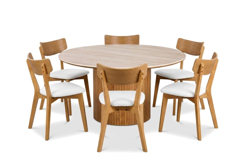 Arvo spisegruppe rund 150 cm eik med 6 Amelia spisestoler med pute - Eik - Møbler - Bord - Spisegruppe