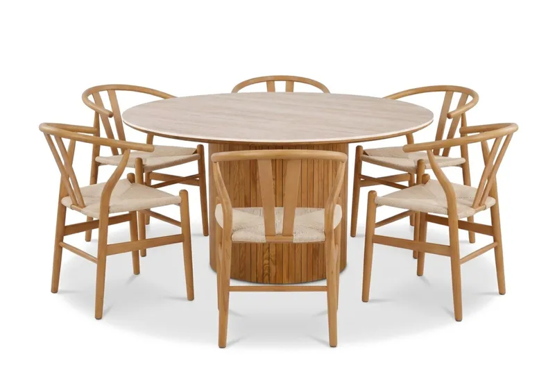 Arvo Spisegruppe rund 150 cm Eik med 6 Dastoori Spisestoler, Eik