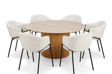 Arvo spisegruppe rund 150 cm eik med 6 Filip spisestoler - Eik/Hvit - Møbler - Bord - Spisegruppe