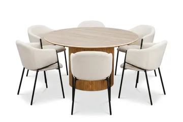 Arvo spisegruppe rund 150 cm eik med 6 Filip spisestoler - Eik/Hvit - Møbler - Bord - Spisegruppe