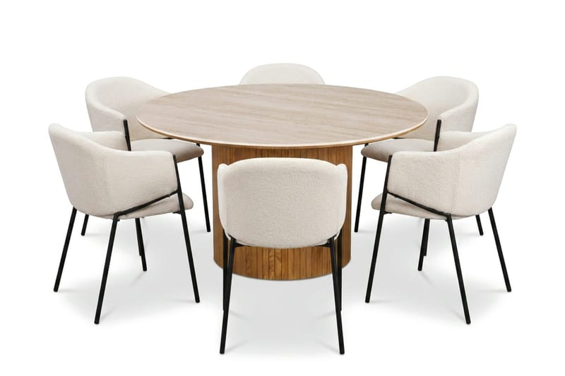 Arvo spisegruppe rund 150 cm eik med 6 Filip spisestoler - Eik/Hvit - Møbler - Bord - Spisegruppe