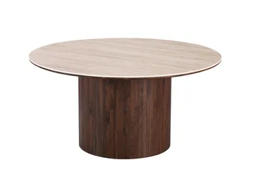 Arvo Spisegruppe rund 150 cm Travertin med 6 Filip Spisestoler - Valnøtt - Møbler - Bord - Spisegruppe