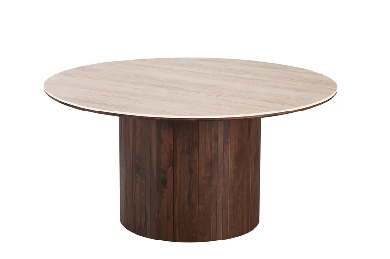 Arvo Spisegruppe rund 150 cm Travertin med 6 Filip Spisestoler - Valnøtt - Møbler - Bord - Spisegruppe