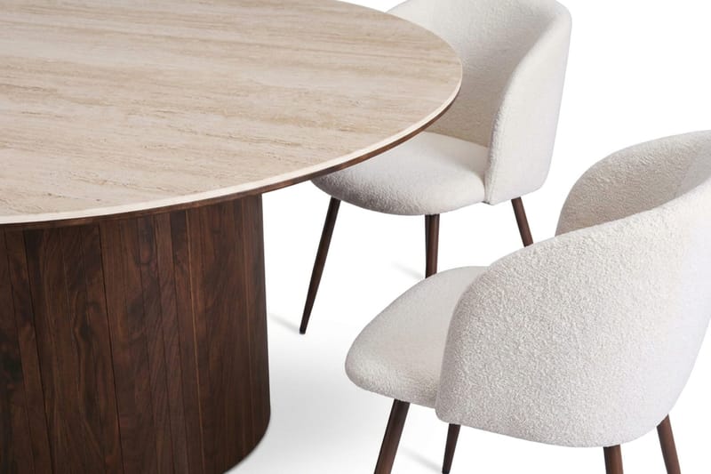 Arvo Spisegruppe rund 150 cm Travertin med 6 Greya Spisestoler - Valnøtt - Møbler - Bord - Spisegruppe