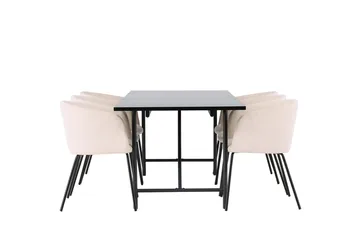 Astrid spisebord 90 cm med 6 Berit armstoler i fløyel med armlener - Møbler - Bord - Spisegruppe