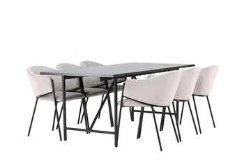 Astrid Spisegruppe 200 cm Rektangulær med 6 Evelina Stoler - Sort - Møbler - Bord - Spisegruppe