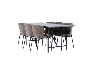 Astrid Spisegruppe 200 cm Rektangulær med 6 Modesto Stoler - Sort - Møbler - Bord - Spisegruppe