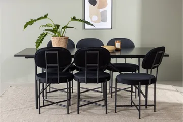 Astrid Spisegruppe 200 cm Rektangulær med 6 Stella Stoler - Sort - Møbler - Bord - Spisegruppe