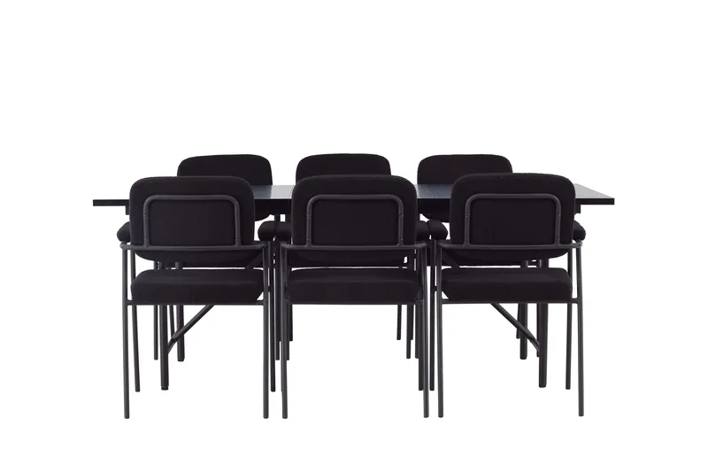 Astrid Spisegruppe 200 cm Rektangulær med 6 Yesterday Stoler, Sort