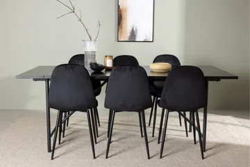 Astrid Spisegruppe 200 cm Rektangulær med 6 Polar Stoler - Sort - Møbler - Bord - Spisegruppe