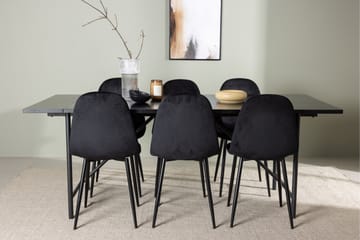 Astrid Spisegruppe 200 cm Rektangulær med 6 Polar Stoler - Sort - Møbler - Bord - Spisegruppe