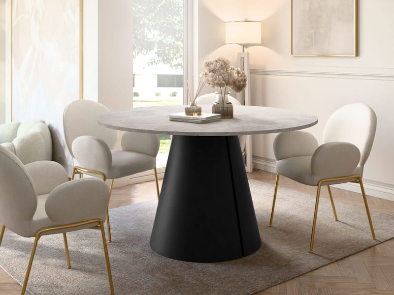 Aurion Rundt Uttrekkbart Spisebord 100–176 cm - beige travertin og matt svart - Møbler - Bord - Spisebord & kjøkkenbord