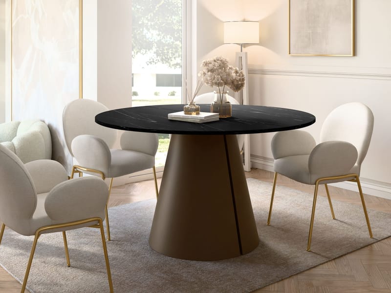 Aurion Rundt Uttrekkbart Spisebord 100–176 cm - svart marmor og kobber - Møbler - Bord - Marmorbord