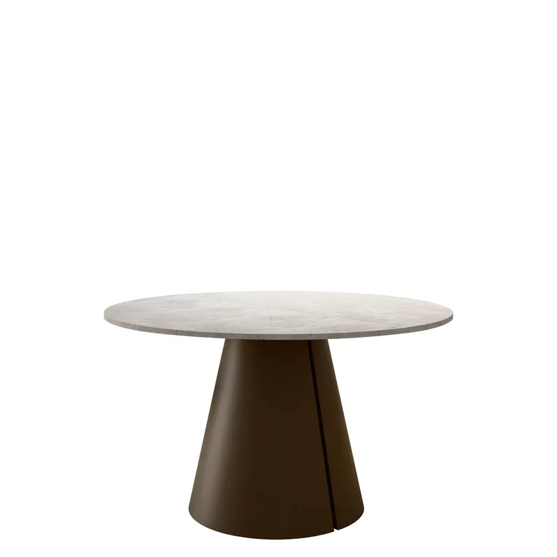 Aurion Rundt Uttrekkbart Spisebord 120–196 cm - beige travertin og kobber - Møbler - Bord - Spisebord & kjøkkenbord