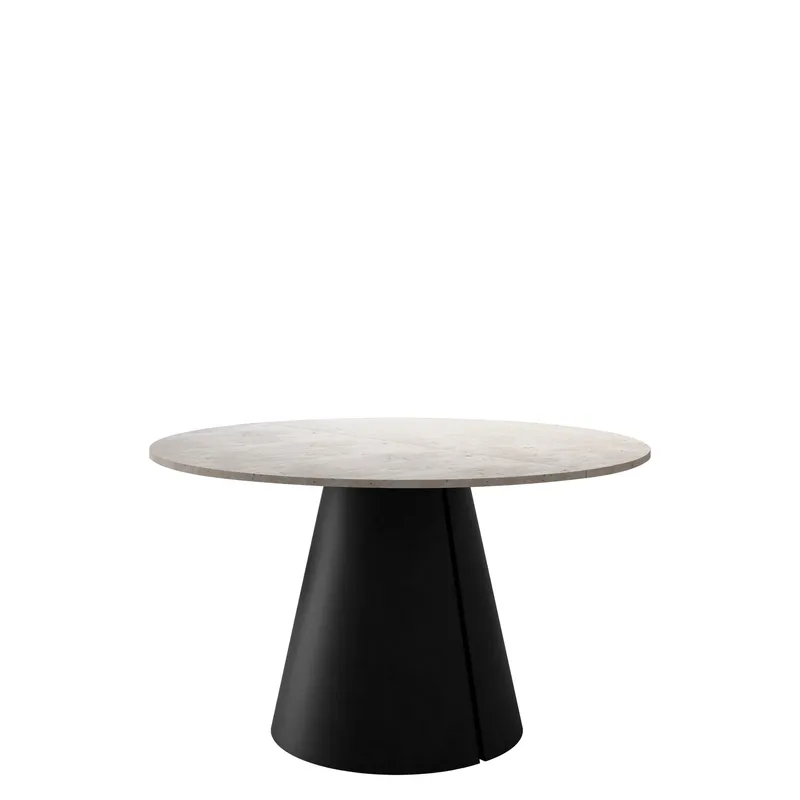 Aurion Rundt Uttrekkbart Spisebord 120–196 cm - beige travertin og matt svart - Møbler - Bord - Spisebord & kjøkkenbord