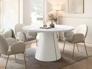 Aurion Spisebord rundt uttrekkbart 100-174 cm - beige, hvit marmor - Møbler - Bord - Spisebord & kjøkkenbord