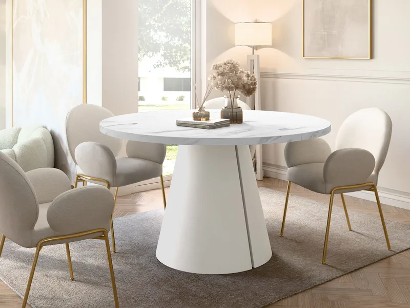 Aurion Spisebord rundt uttrekkbart 100-174 cm - beige, hvit marmor - Møbler - Bord - Spisebord & kjøkkenbord