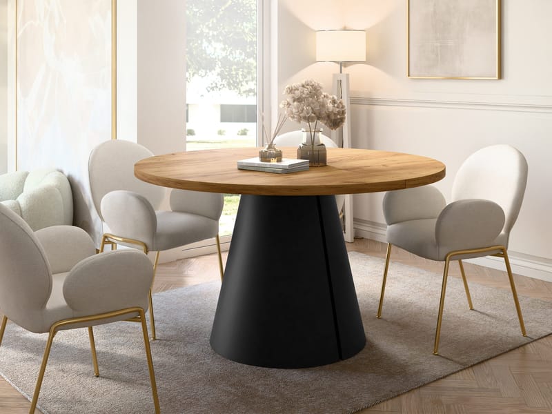 Aurion Spisebord rundt uttrekkbart 120-196 cm - svart, natur - Møbler - Bord - Spisebord & kjøkkenbord