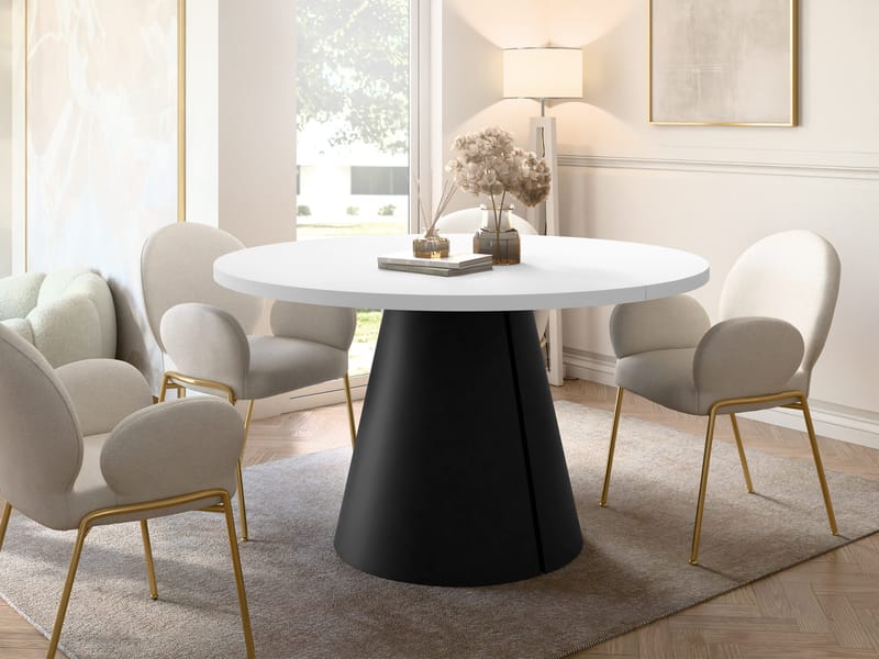 Aurion Spisebord rundt uttrekkbart 120-196 cm - svart / hvit - Møbler - Bord - Spisebord & kjøkkenbord
