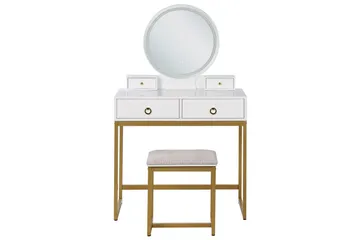 Auxon Sminkebord med Speil og Belysning i Tre med Metallben - Hvit|Beige - Møbler - Bord - Sminkebord & toalettbord