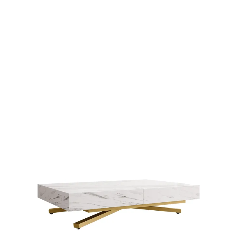 Avendi sofabord 120 cm, Gull, hvit marmor