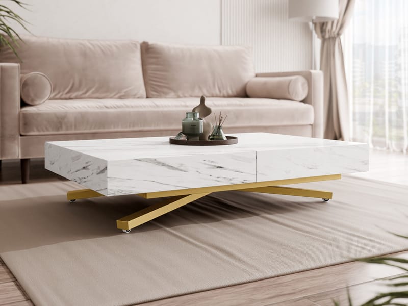 Avendi sofabord 120 cm - Gull, hvit marmor - Møbler - Bord - Sofabord & salongbord