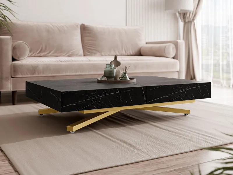 Avendi sofabord 120 cm - Gull/svart marmor - Møbler - Bord - Marmorbord
