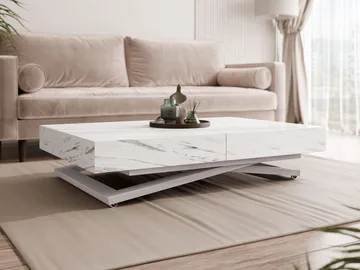 Avendi sofabord 120 cm - Sølv, hvit marmor - Møbler - Bord - Sofabord & salongbord