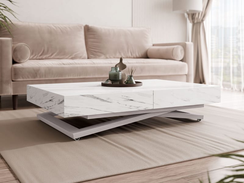 Avendi sofabord 120 cm - Sølv, hvit marmor - Møbler - Bord - Sofabord & salongbord