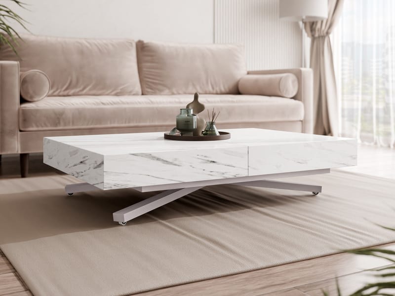 Avendi sofabord 120 cm - Sølv, hvit marmor - Møbler - Bord - Sofabord & salongbord