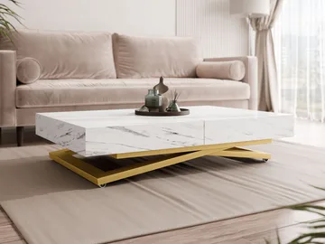 Avendi uttrekkbart sofabord 200 cm - gull, hvit marmor - Møbler - Bord - Sofabord & salongbord