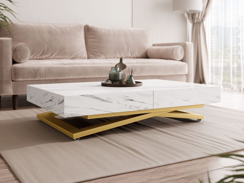 Avendi uttrekkbart sofabord 200 cm - gull, hvit marmor - Møbler - Bord - Sofabord & salongbord