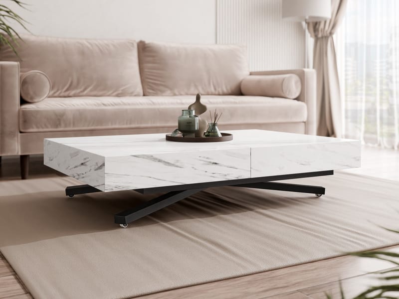 Avendi uttrekkbart sofabord 200 cm - svart, hvit marmor - Møbler - Bord - Sofabord & salongbord