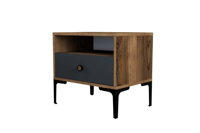 Ameias Nattbord 56x40 cm Brun/Antrasitt - Hanah Home - Møbler - Bord - Avlastningsbord & sidobord - Sengebord & nattbord