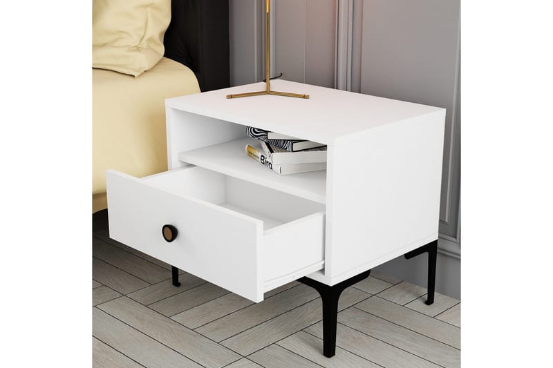 Ameias Nattbord 56x40 cm Hvit - Hanah Home - Møbler - Bord - Avlastningsbord & sidobord - Sengebord & nattbord