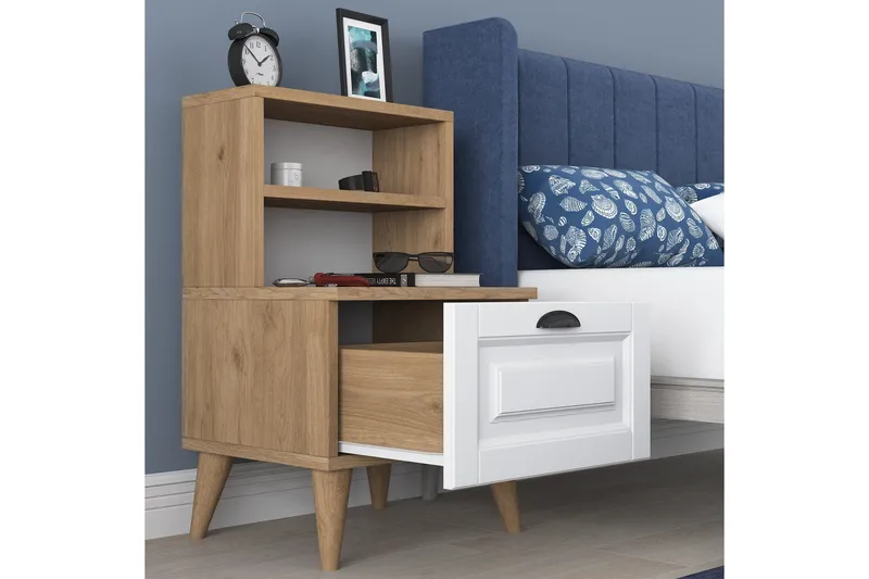 Akashya Nattbord 45x40 cm Brun/Hvit - Hanah Home - Møbler - Bord - Avlastningsbord & sidobord - Sengebord & nattbord