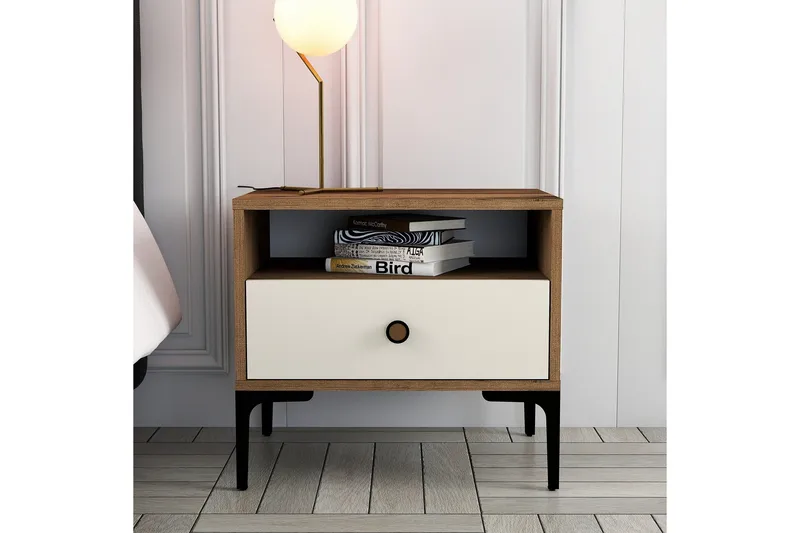 Ameias Nattbord 56x40 cm Brun/Beige - Hanah Home - Møbler - Bord - Avlastningsbord & sidobord - Sengebord & nattbord