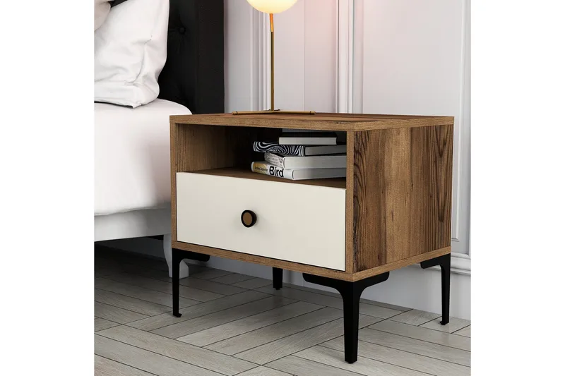 Ameias Nattbord 56x40 cm Brun/Beige - Hanah Home - Møbler - Bord - Avlastningsbord & sidobord - Sengebord & nattbord