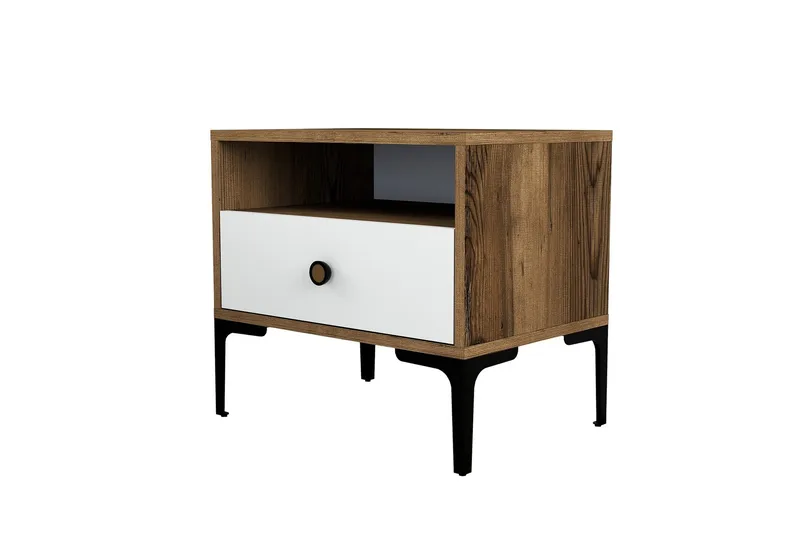 Ameias Nattbord 56x40 cm Brun/Hvit, Hanah Home