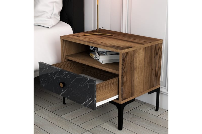 Ameias Nattbord 56x40 cm Brun/Svart - Hanah Home - Møbler - Bord - Avlastningsbord & sidobord - Sengebord & nattbord
