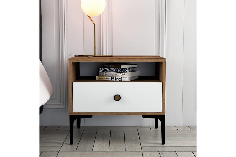 Ameias Nattbord 56x40 cm Brun/Hvit - Hanah Home - Møbler - Bord - Avlastningsbord & sidobord - Sengebord & nattbord