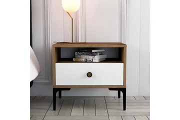 Ameias Nattbord 56x40 cm Brun/Hvit - Hanah Home - Møbler - Bord - Avlastningsbord & sidobord - Sengebord & nattbord