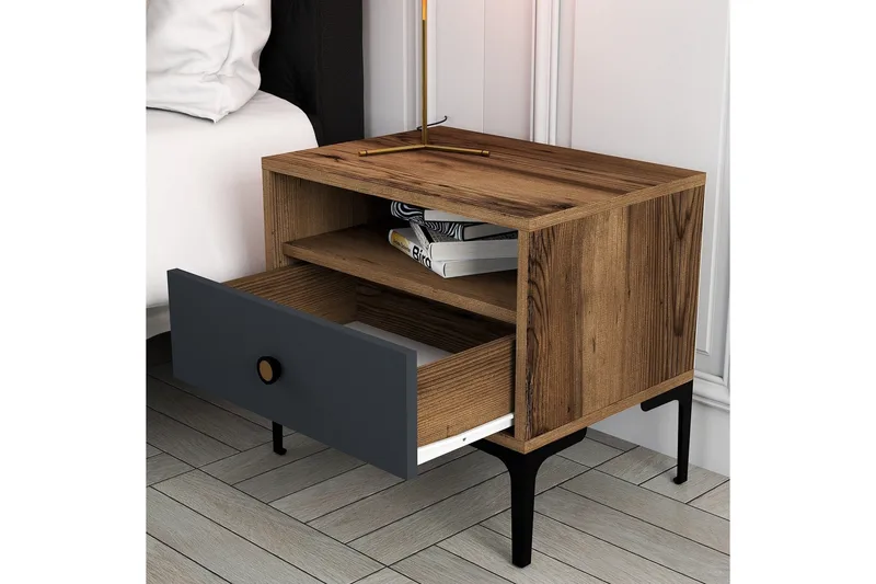 Ameias Nattbord 56x40 cm Brun/Antrasitt - Hanah Home - Møbler - Bord - Avlastningsbord & sidobord - Sengebord & nattbord