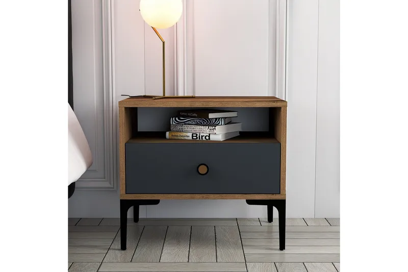 Ameias Nattbord 56x40 cm Brun/Antrasitt - Hanah Home - Møbler - Bord - Avlastningsbord & sidobord - Sengebord & nattbord
