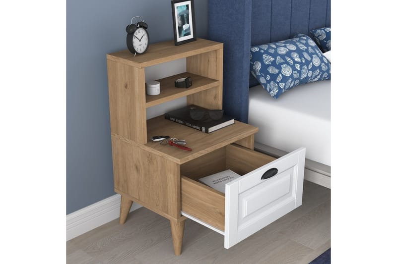 Akashya Nattbord 45x40 cm Brun/Hvit - Hanah Home - Møbler - Bord - Avlastningsbord & sidobord - Sengebord & nattbord