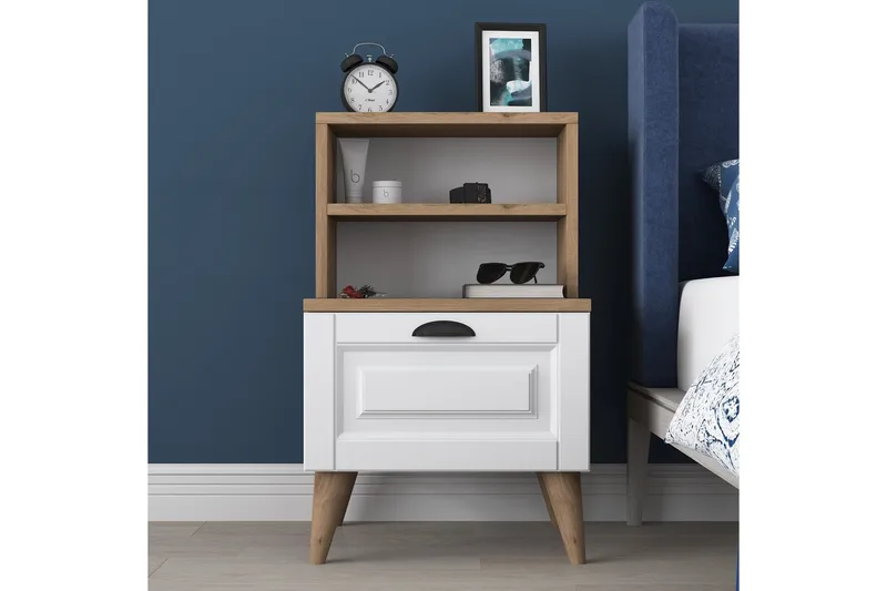 Akashya Nattbord 45x40 cm Brun/Hvit - Hanah Home - Møbler - Bord - Avlastningsbord & sidobord - Sengebord & nattbord